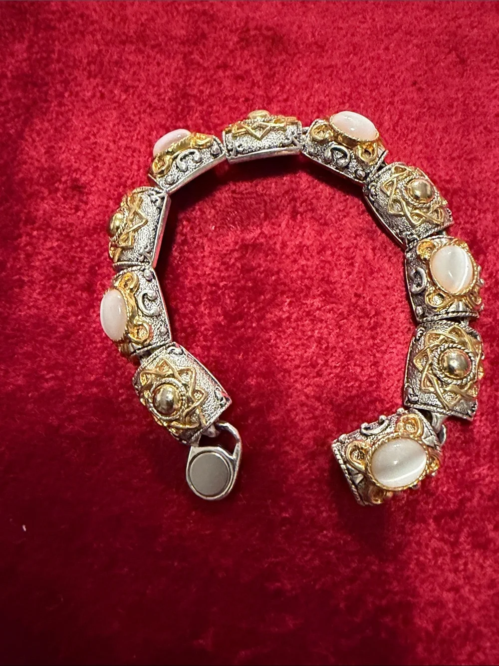 Like new Premiere Design GoldSilver tone Filigree Bracelet wCabochons 7.25”